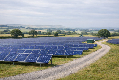 Utility-scale deployment of silicon solar panels in a ground-mounted solar farm