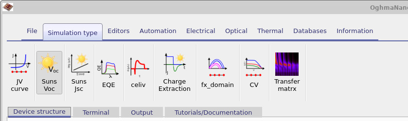 Simulation type ribbon showing Suns-Voc mode
