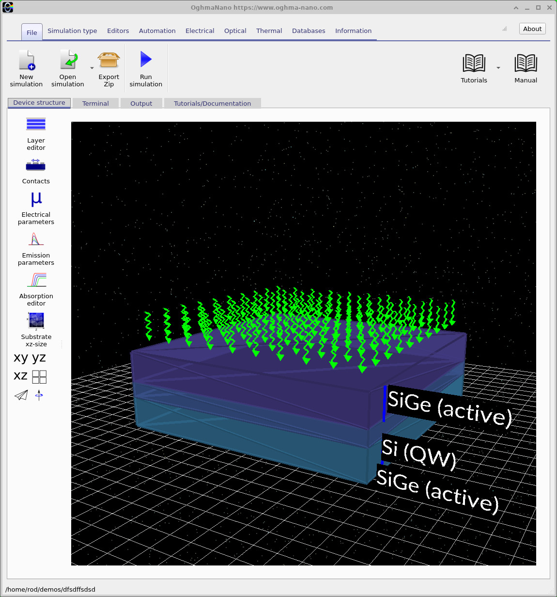 OghmaNano three-dimensional visualization of the SiGe silicon quantum-well stack