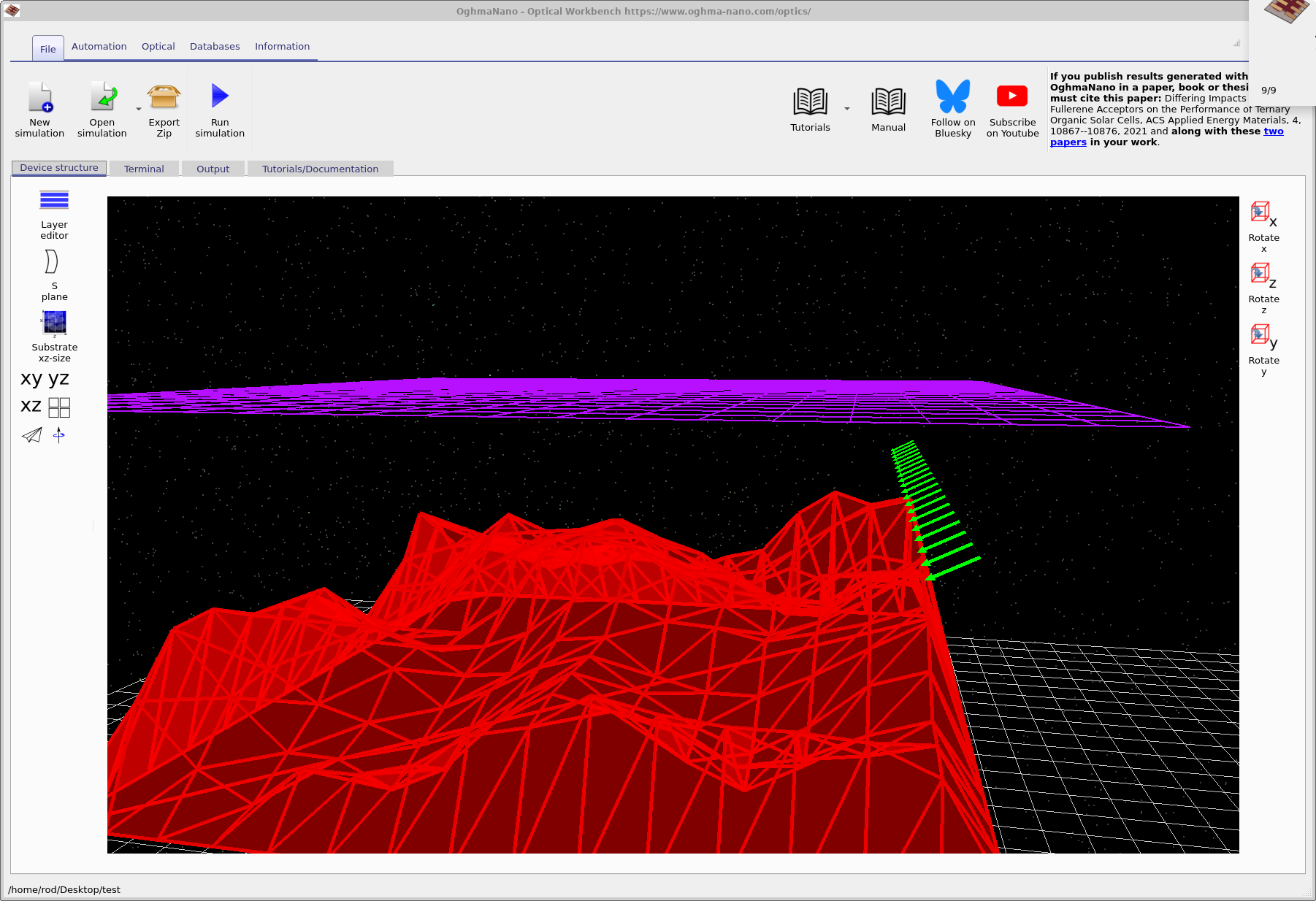 Zoomed-in view of the light sources just above the rough film.