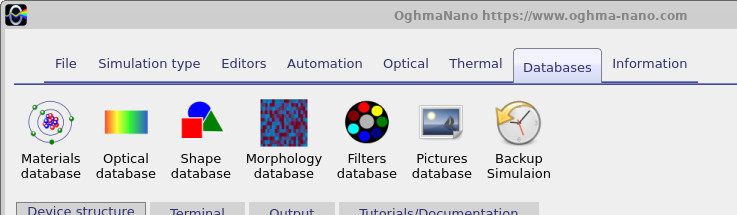 OghmaNano Database tab with material libraries and related resources