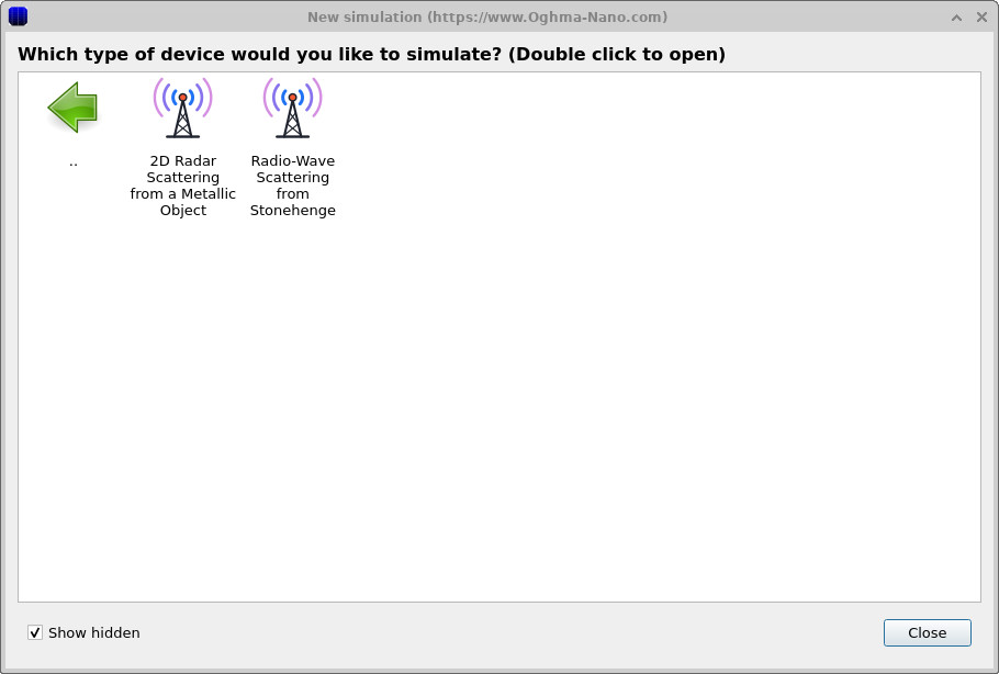 RF example selection window showing the available Stonehenge and related example projects