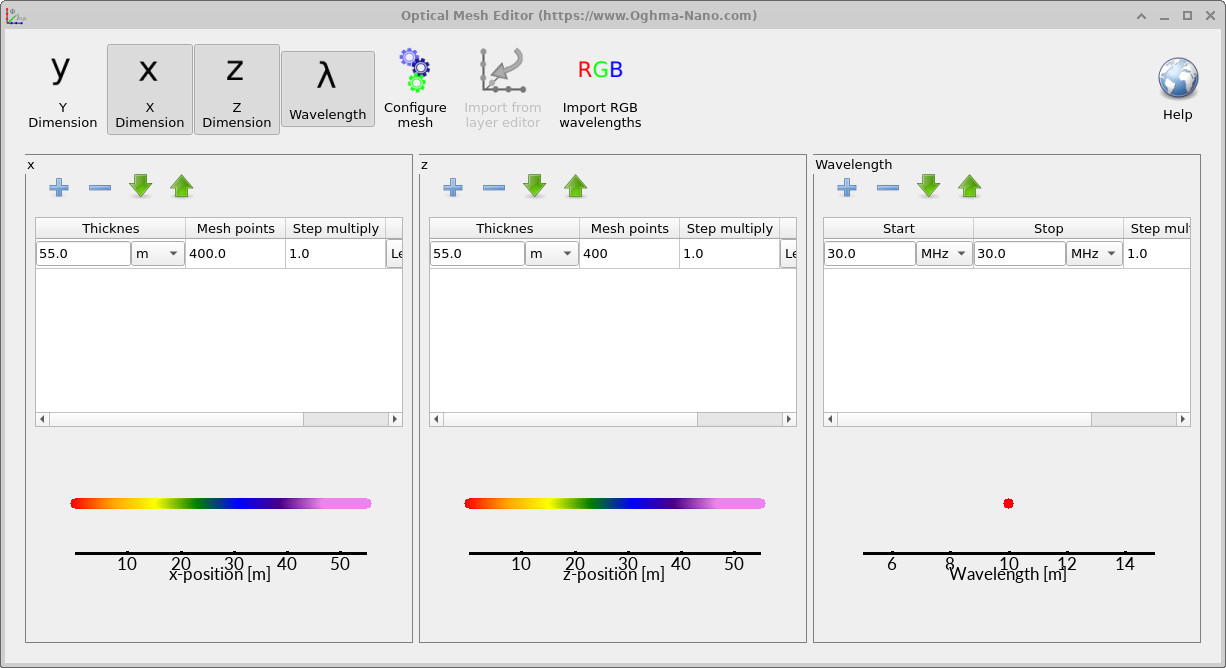 OghmaNano spatial mesh settings for the electromagnetic simulation