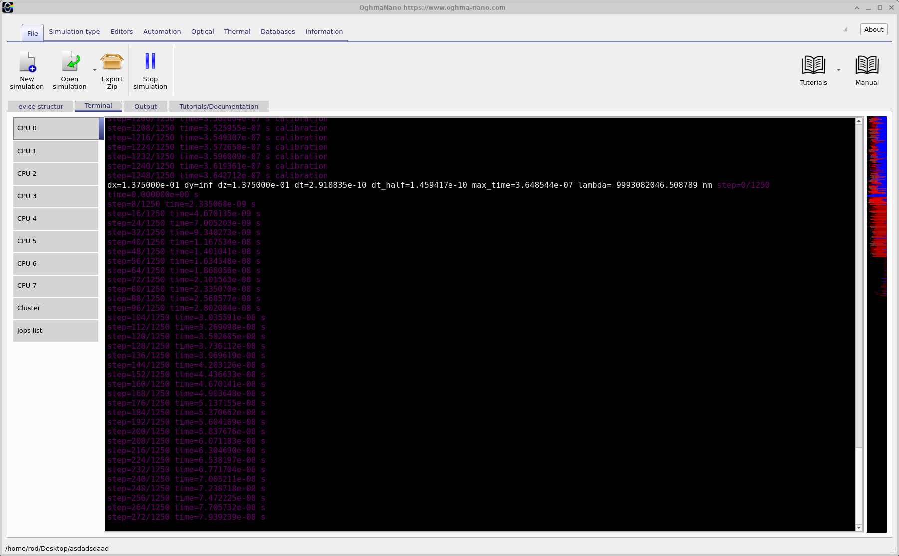 Solver output window during the ongoing three-dimensional RF calculation