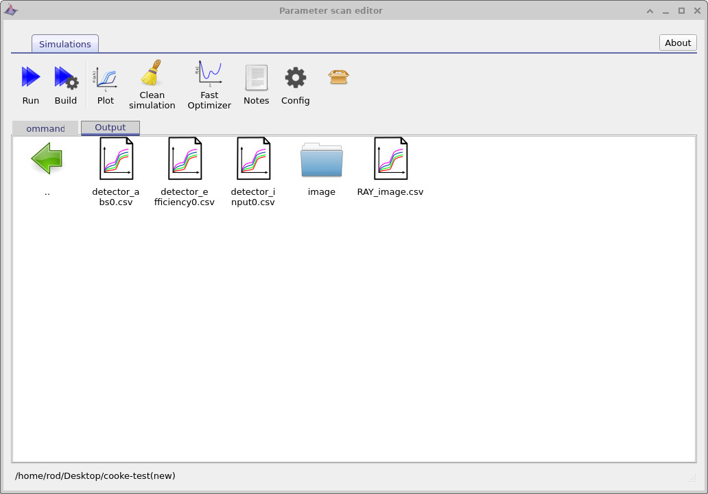 Detector output folder showing scan meta-files for different detector outputs