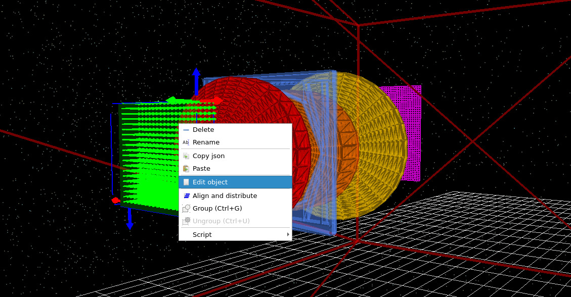 Right-click context menu on the light source showing Edit object