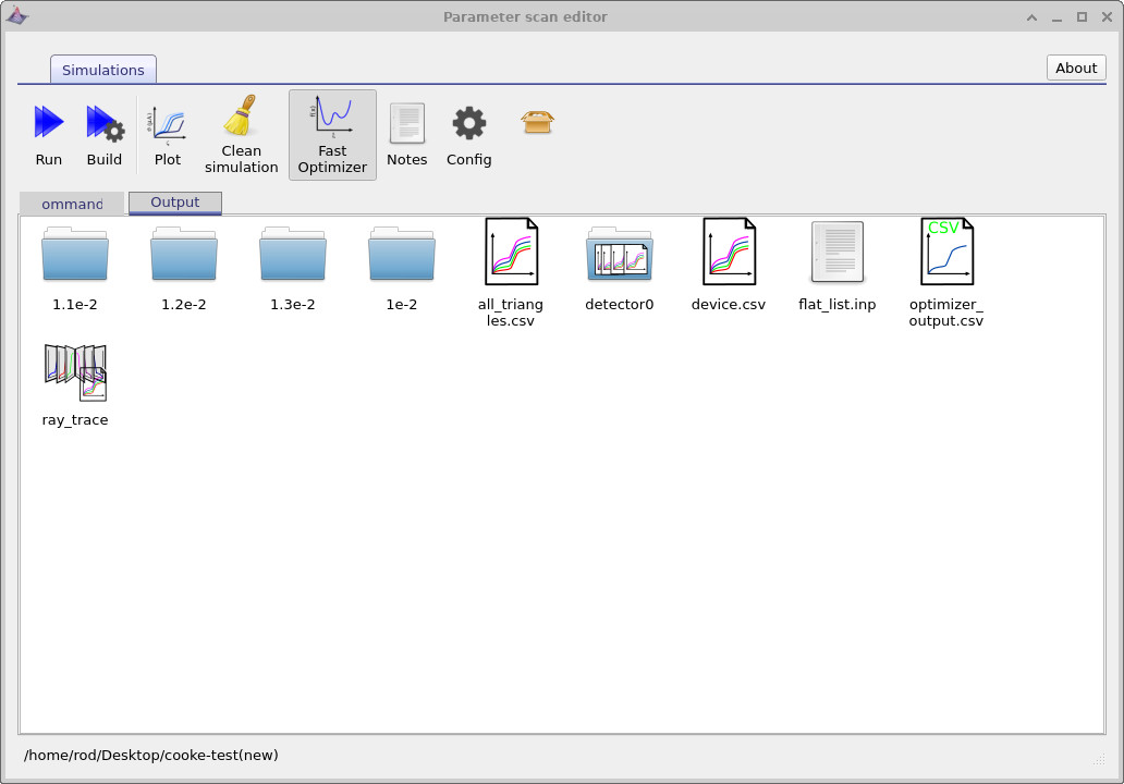 Output tab showing optimizer_output.csv