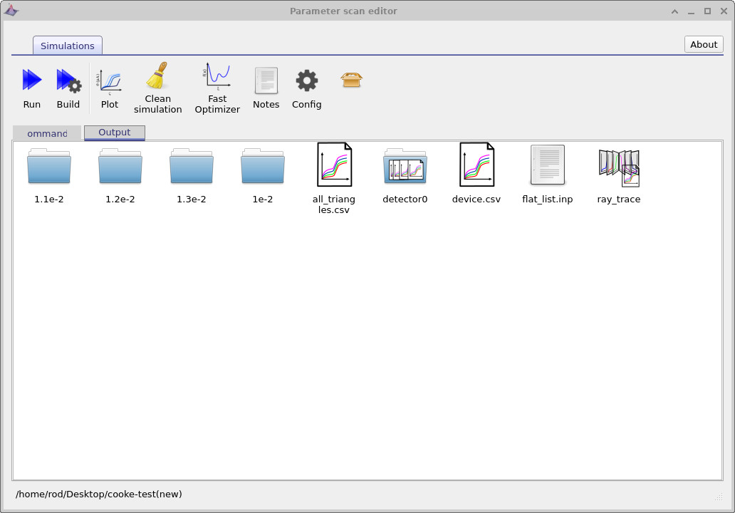 Parameter scan output directory showing top-level parameter folders