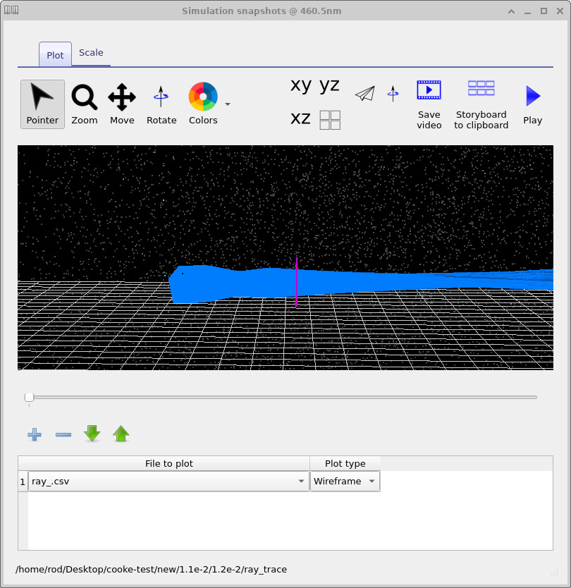 Ray-trace visualisation for a single parameter scan simulation