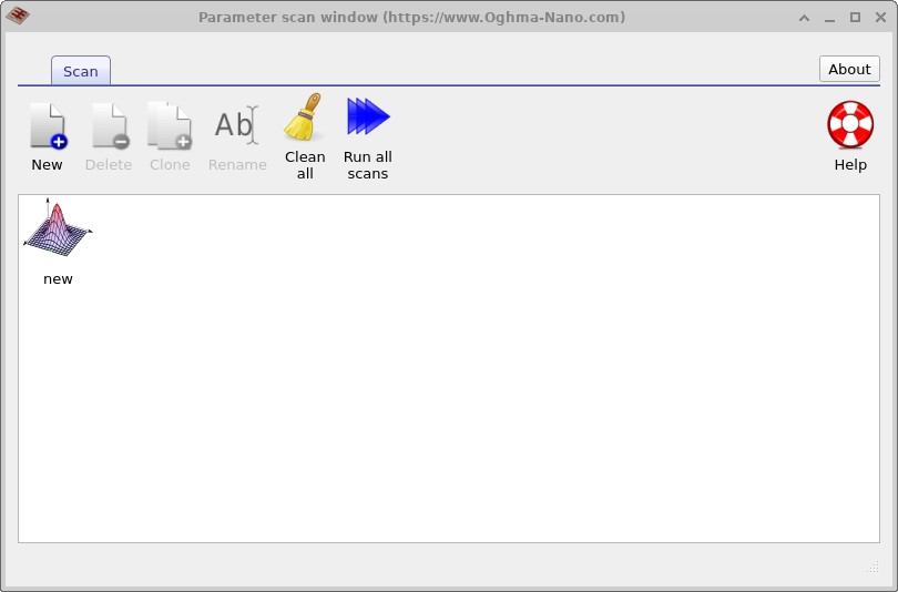 Parameter scan window listing scan configurations