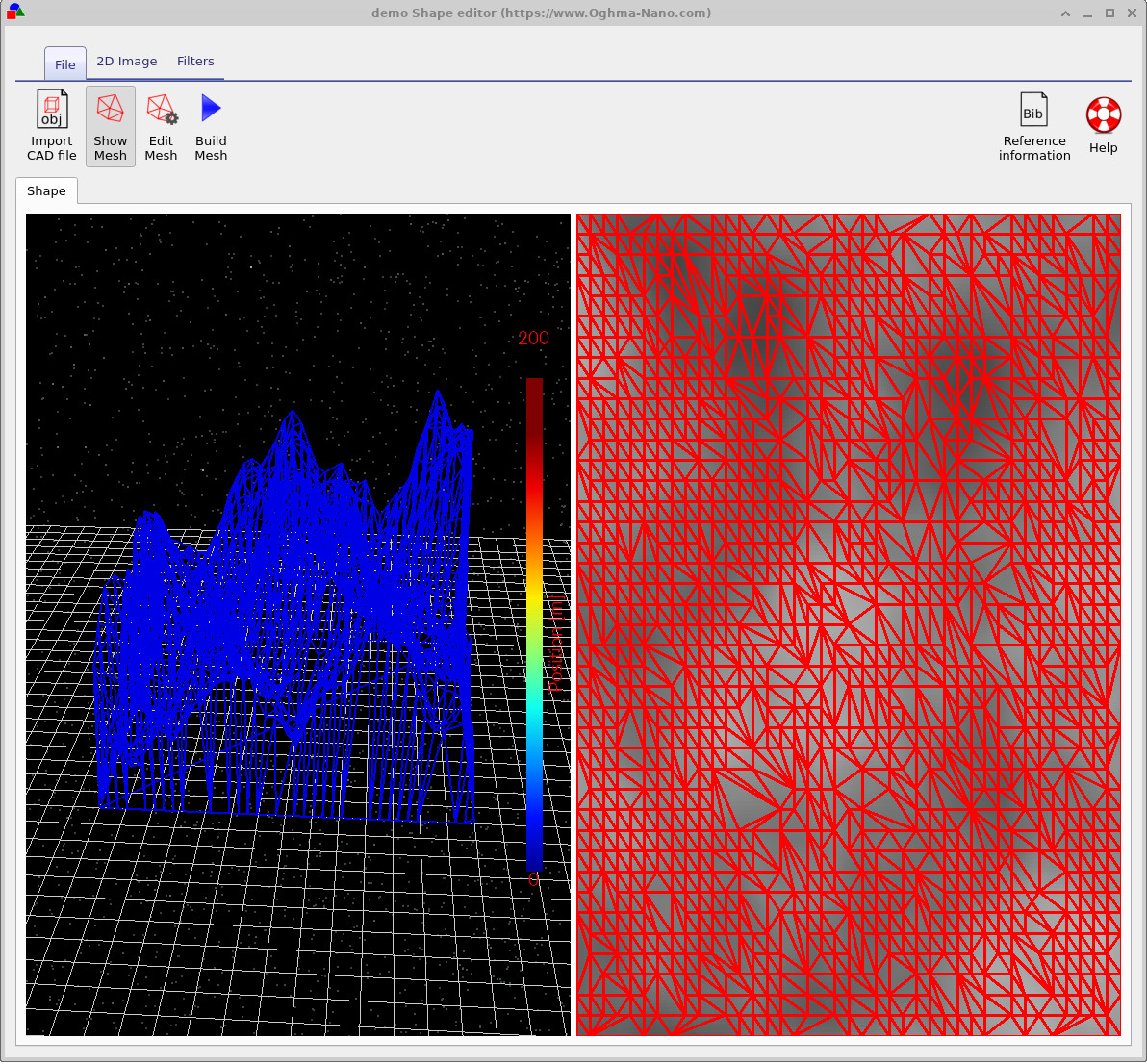 Perlin 噪声图像与启用不规则三角形简化的网格。