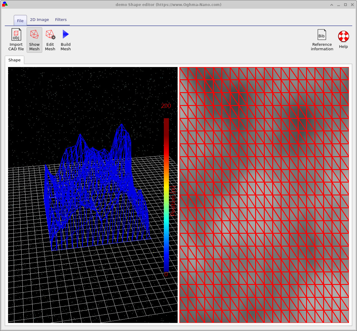 使用规则三角网格网格化的 Perlin 噪声表面。