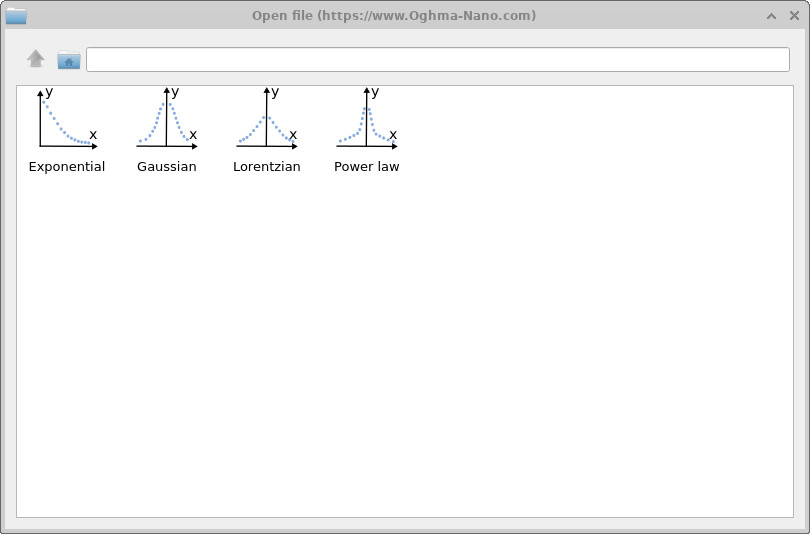 OghmaNano equation selector showing predefined density-of-states functions including exponential, Gaussian, Lorentzian and power-law forms.