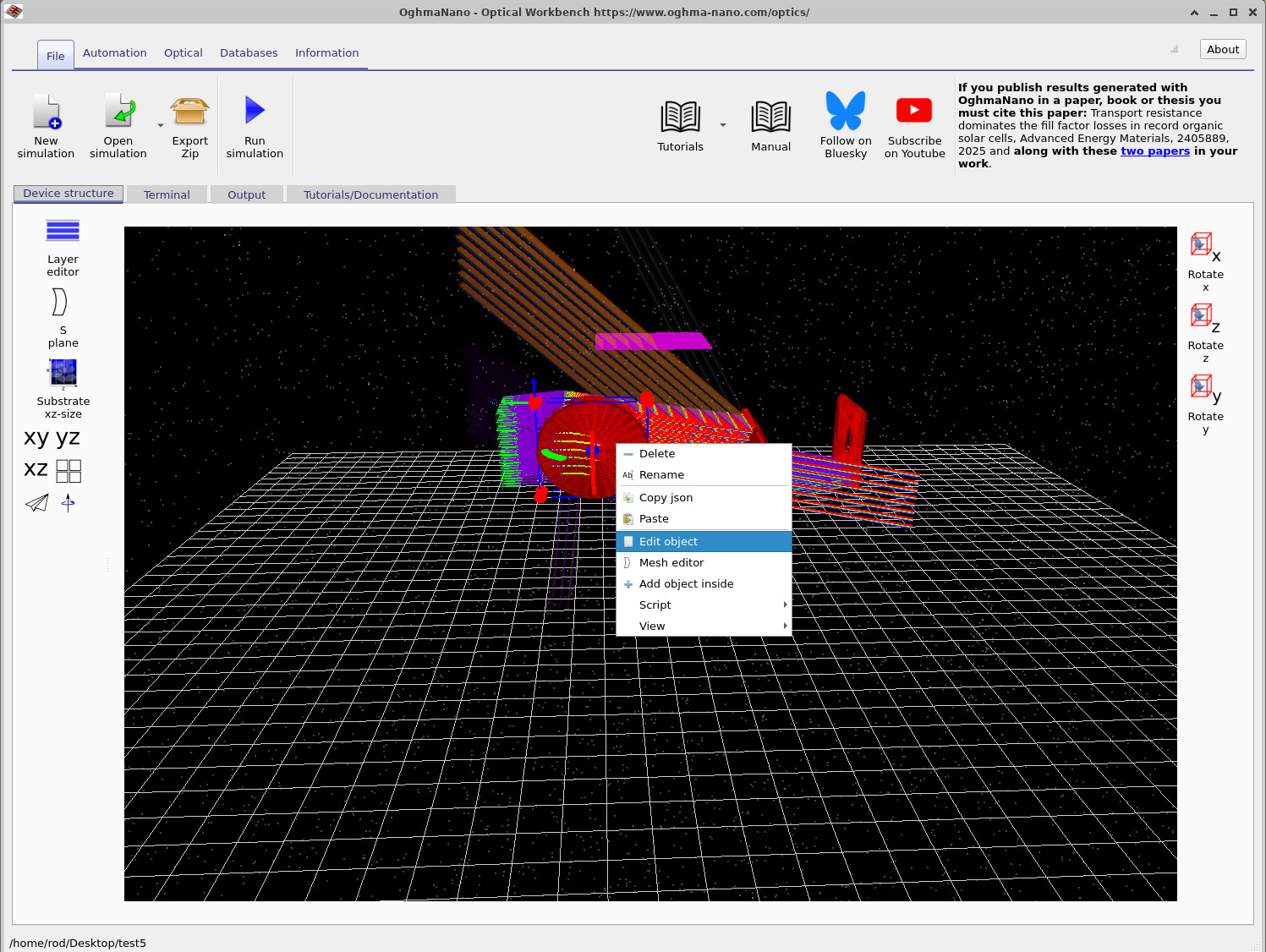Context menu showing the Edit object entry for the lens