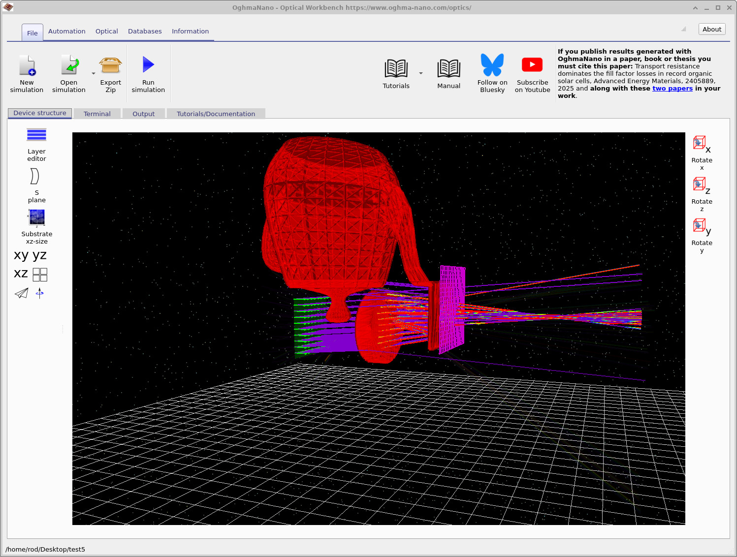 Scene with a teapot mesh placed to the right of the existing optics