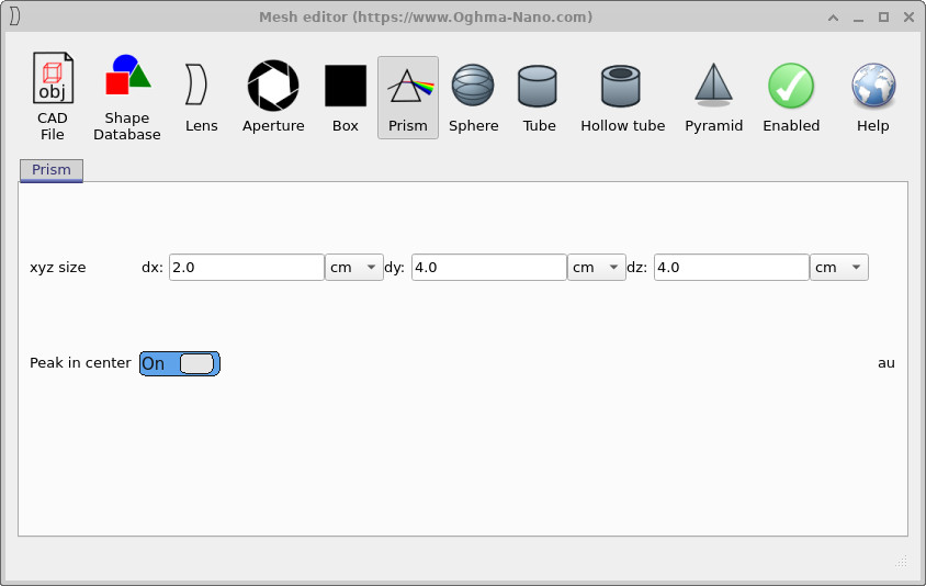 Mesh editor with prism dx reduced from 4 cm to 2 cm