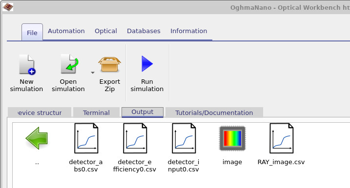Contents of detector0 showing detector_abs0.csv, detector_efficiency0.csv, detector_input0.csv and RAY_image.csv