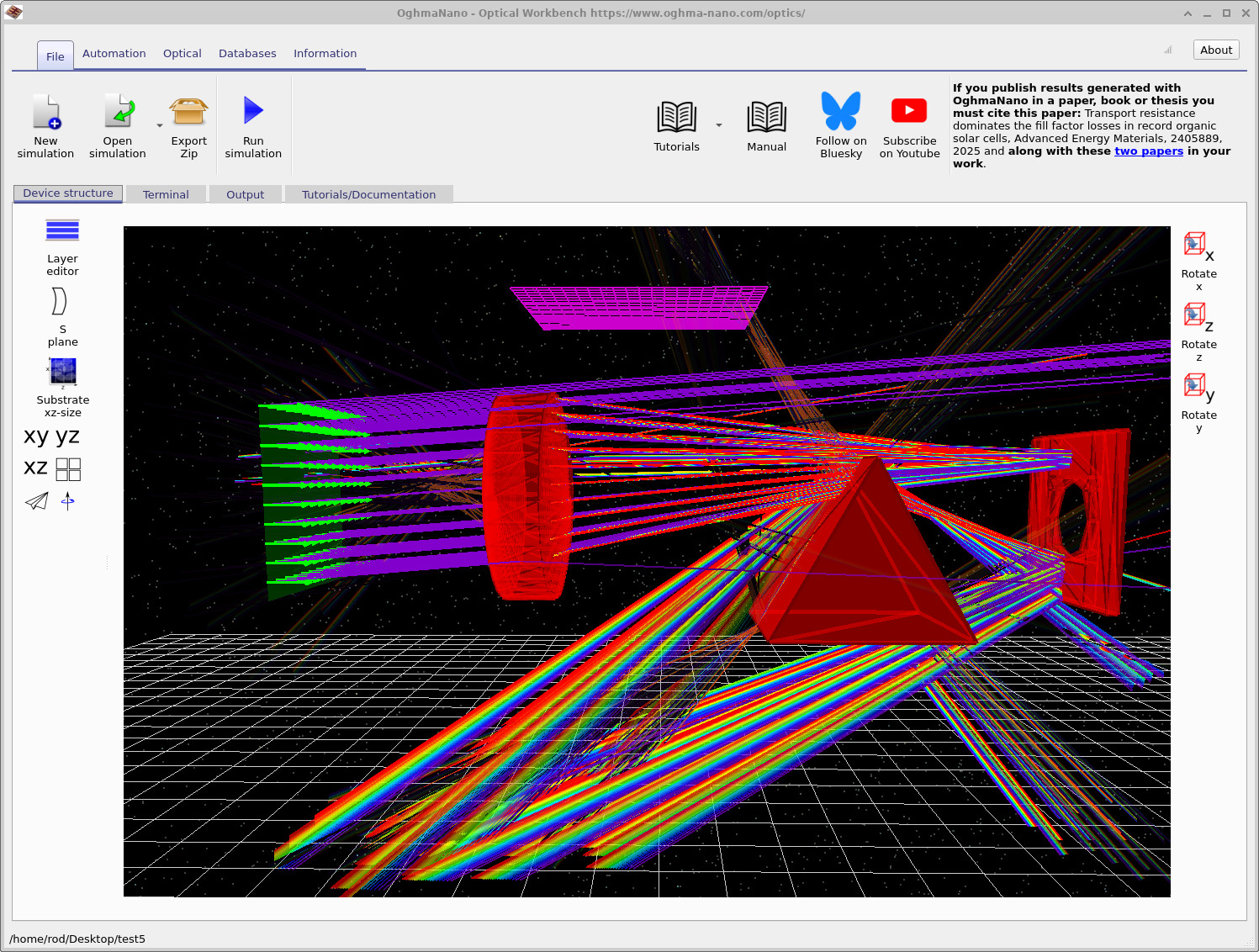 Ray-tracing scene after resizing the prism and rerunning the simulation