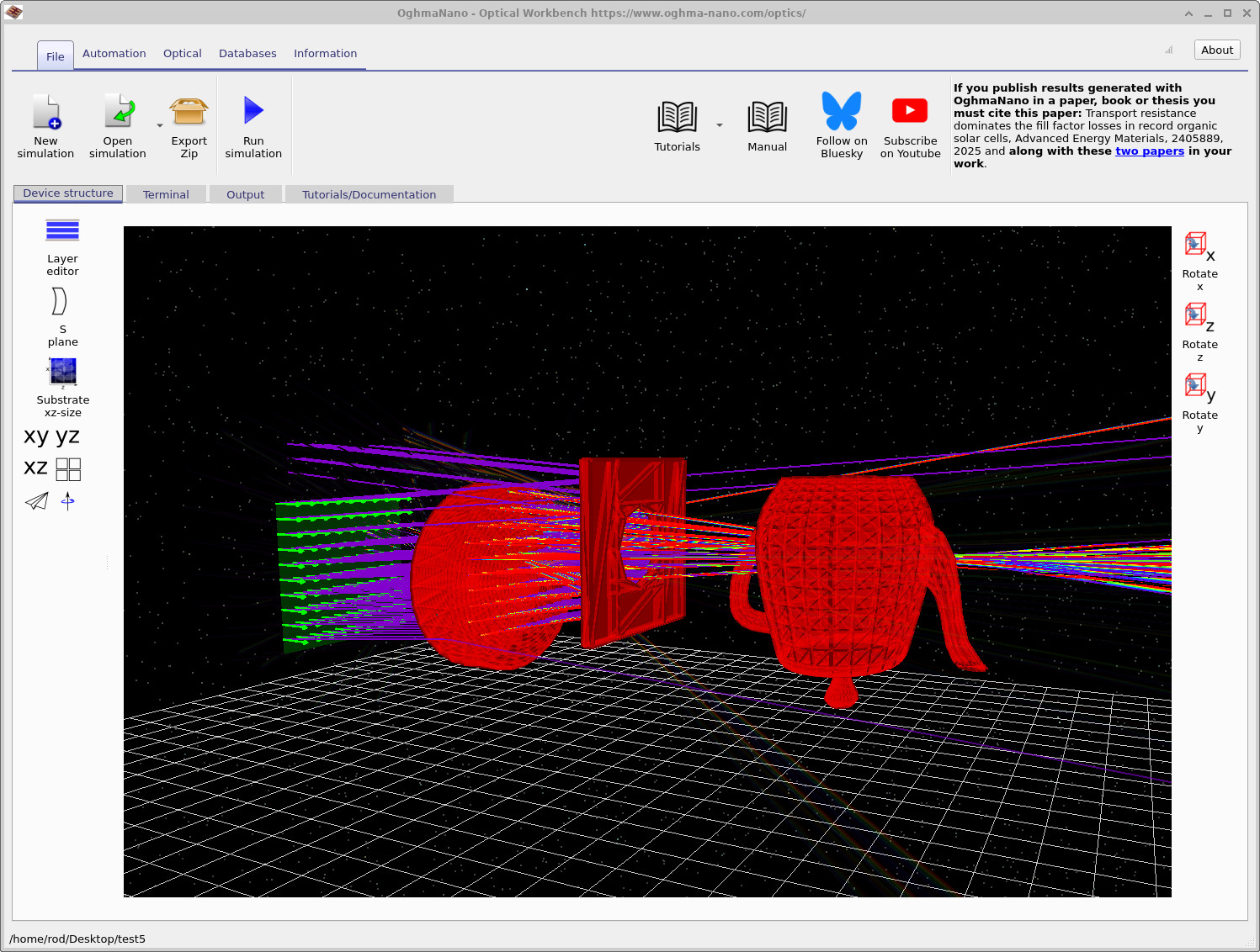Teapot moved into the beam path between the lens and detector