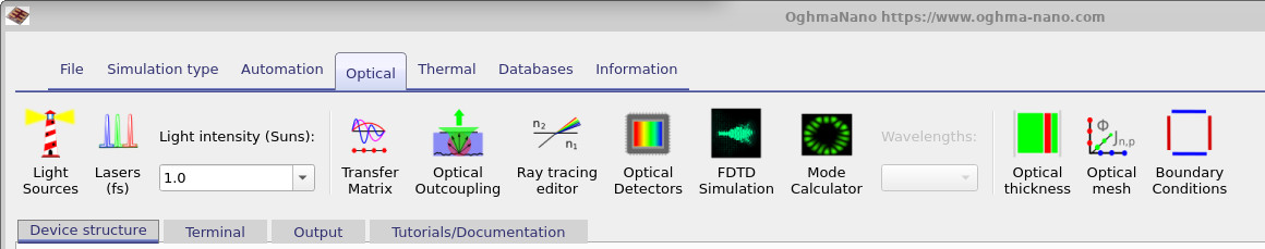 Optical ribbon showing the transfer matrix button.