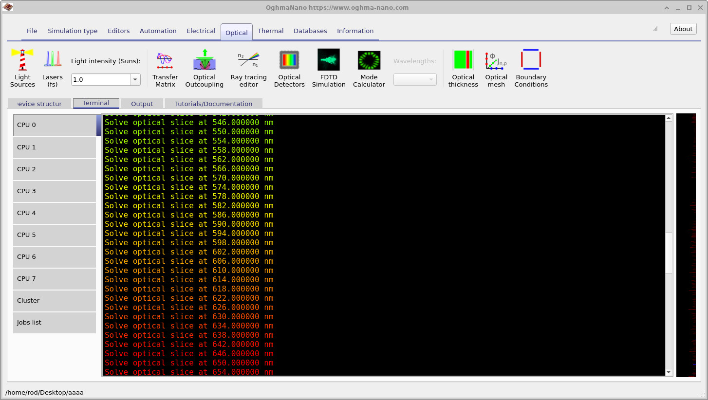 Terminal output during transfer matrix simulation.